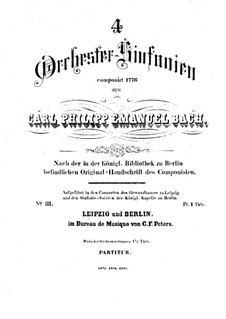 Symphony No.3 in F Major, H 665 Wq 183:3: Full score by Carl Philipp Emanuel Bach