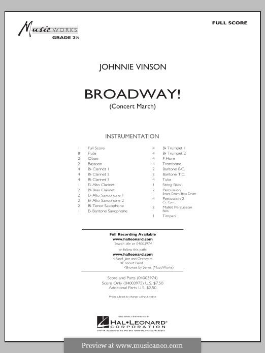 Broadway!: Full Score by Johnnie Vinson