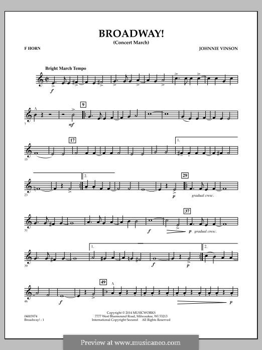 Broadway!: F Horn part by Johnnie Vinson