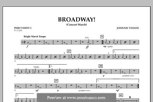 Broadway!: Percussion 2 part by Johnnie Vinson