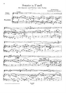 Sonata for Violin and Harpsichord No.5 in F Minor, BWV 1018: Arrangement for violin (or viola) and piano by Johann Sebastian Bach