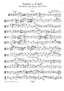 Sonata for Violin and Harpsichord No.5 in F Minor, BWV 1018: Arrangement for violin (or viola) and piano – viola part by Johann Sebastian Bach