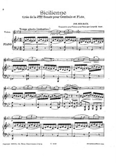 Sonata for Flute and Harpsichord No.2 in E Flat Major, BWV 1031: For violin and piano by Johann Sebastian Bach
