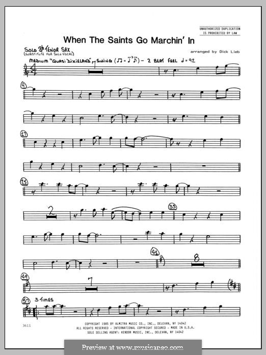 When the Saints Go Marching in (arr. Dick Lieb): Solo Bb Tenor Saxophone part by folklore