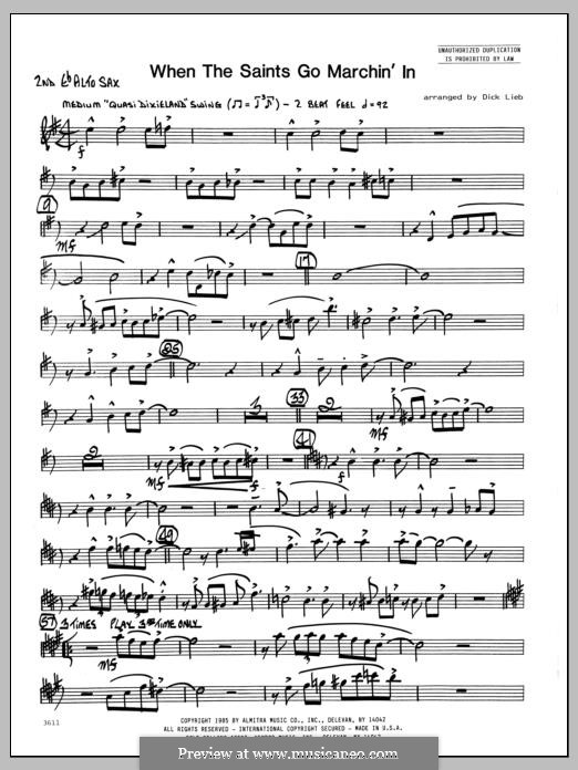 When the Saints Go Marching in (arr. Dick Lieb): 2nd Eb Alto Saxophone part by folklore