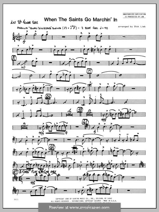 When the Saints Go Marching in (arr. Dick Lieb): 1st Bb Tenor Saxophone part by folklore