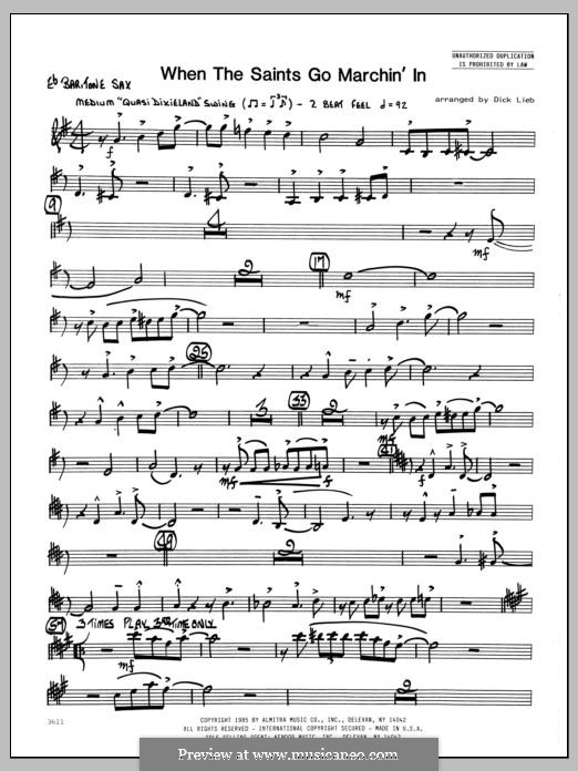 When the Saints Go Marching in (arr. Dick Lieb): Eb Baritone Sax part by folklore