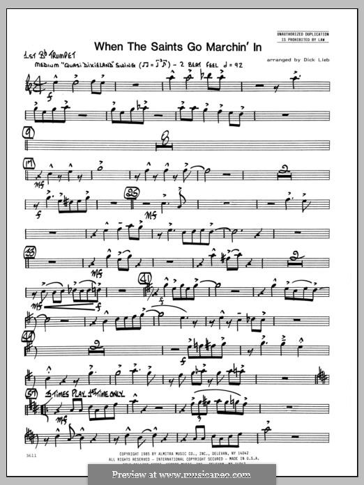 When the Saints Go Marching in (arr. Dick Lieb): 1st Bb Trumpet part by folklore