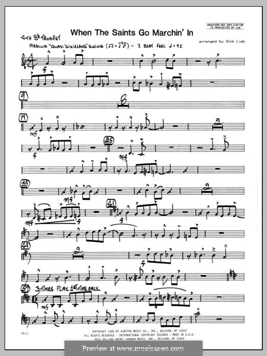 When the Saints Go Marching in (arr. Dick Lieb): 4th Bb Trumpet part by folklore