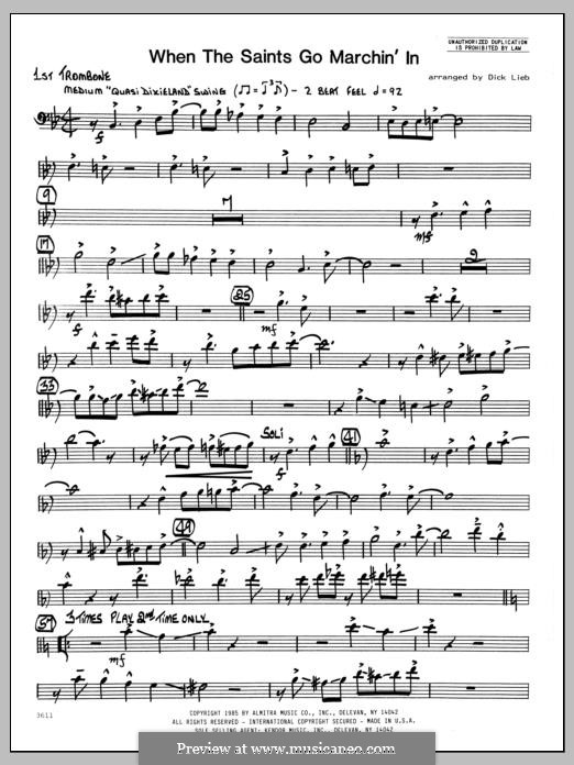 When the Saints Go Marching in (arr. Dick Lieb): 1st Trombone part by folklore