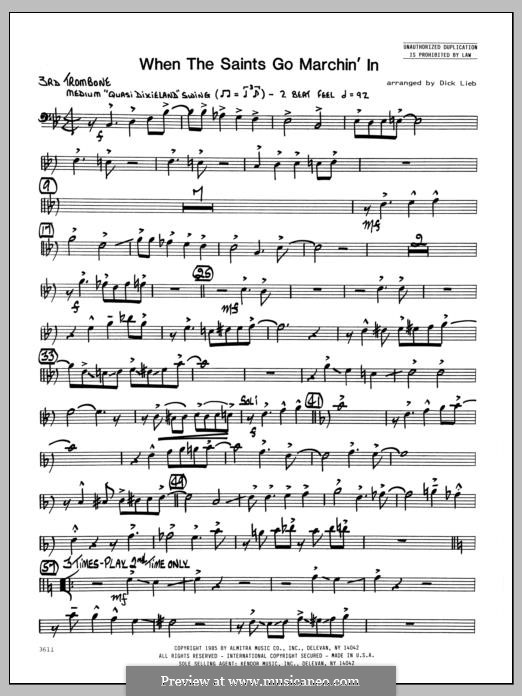 When the Saints Go Marching in (arr. Dick Lieb): 3rd Trombone part by folklore