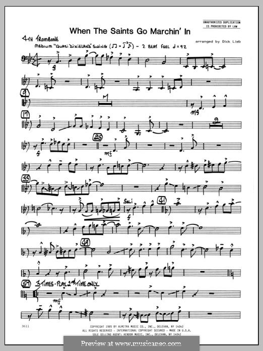 When the Saints Go Marching in (arr. Dick Lieb): 4th Trombone part by folklore