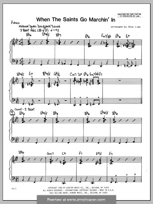 When the Saints Go Marching in (arr. Dick Lieb): Piano part by folklore
