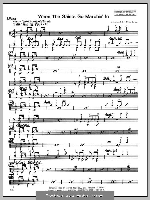 When the Saints Go Marching in (arr. Dick Lieb): Drums part by folklore