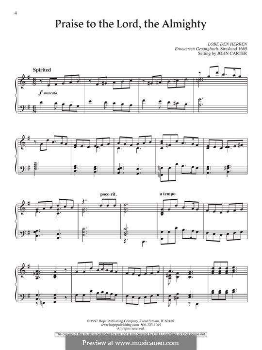 Praise to the Lord, the Almighty: For piano by Unknown (works before 1850)