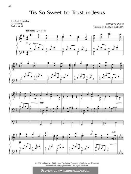 'Tis So Sweet to Trust in Jesus: For organ by William (James) Kirkpatrick