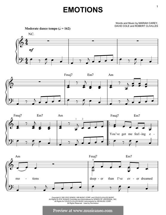 Emotions: For piano by David Cole, Mariah Carey, Robert Clivilles