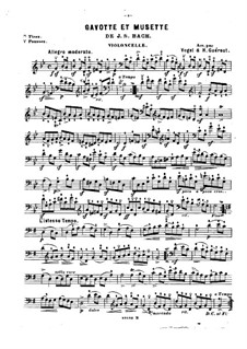 Suite No.3 in G Minor, BWV 808: Gavotte and Musette. Version for violin (or flute, or cello) and piano – cello part by Johann Sebastian Bach