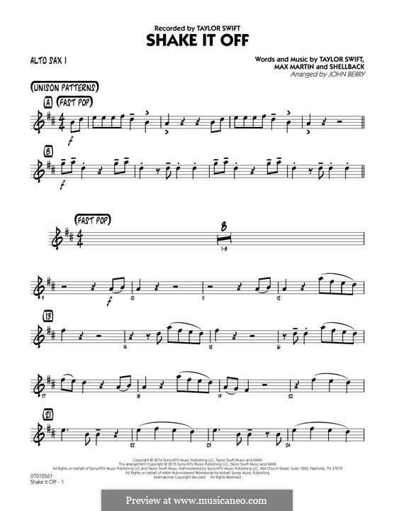 Jazz Ensemble version: Alto Sax 1 part by Shellback, Max Martin, Taylor Swift