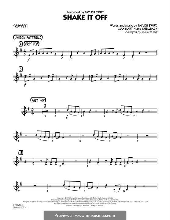 Jazz Ensemble version: Trumpet 1 part by Shellback, Max Martin, Taylor Swift