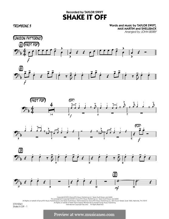 Jazz Ensemble version: Trombone 3 part by Shellback, Max Martin, Taylor Swift