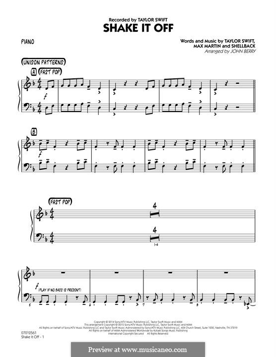 Jazz Ensemble version: Piano part by Shellback, Max Martin, Taylor Swift