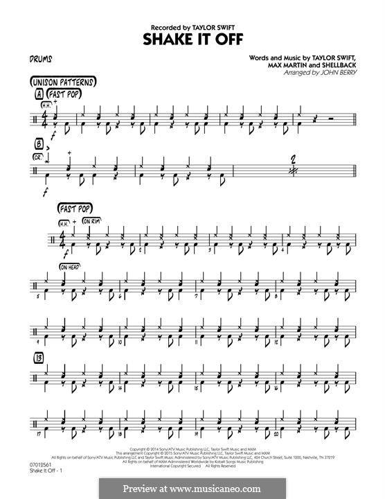 Jazz Ensemble version: Drums part by Shellback, Max Martin, Taylor Swift