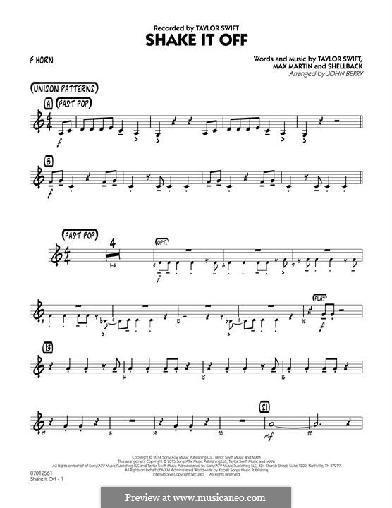 Jazz Ensemble version: F Horn part by Shellback, Max Martin, Taylor Swift