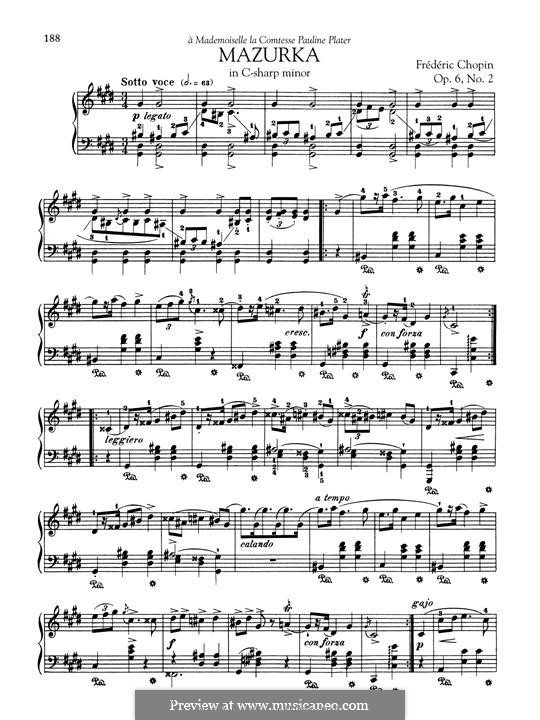 Mazurkas, Op.6: No.2 in C Sharp Minor by Frédéric Chopin