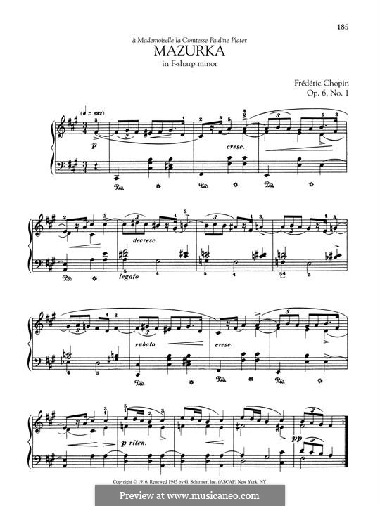 Mazurkas, Op.6: No.1 in F Sharp Minor by Frédéric Chopin