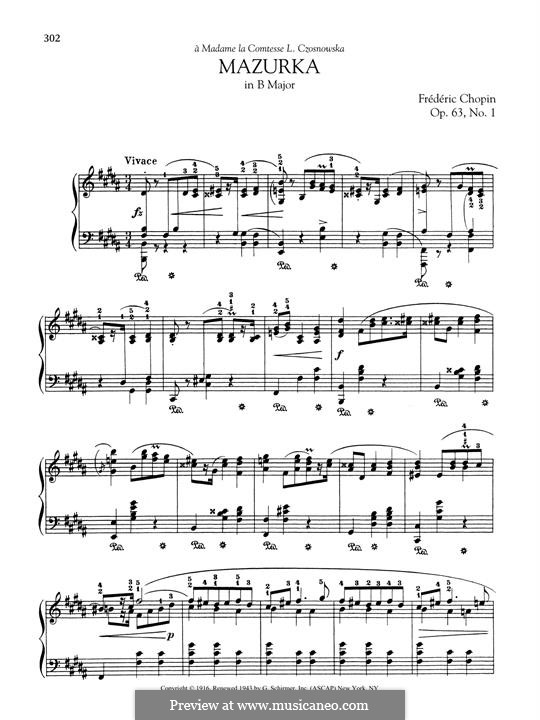 Mazurkas, Op.63: No.1 in B Major by Frédéric Chopin