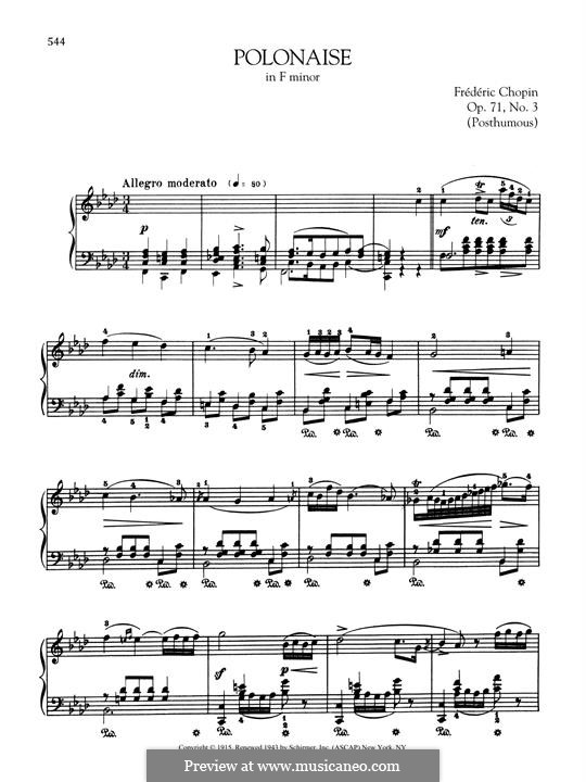 Polonaises, Op. posth.71: No.3 in F Minor by Frédéric Chopin