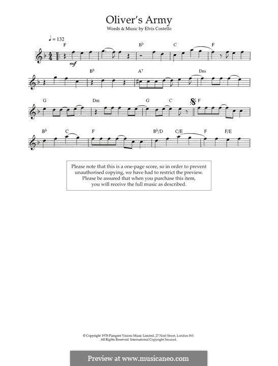 Oliver's Army: For keyboard by Elvis Costello