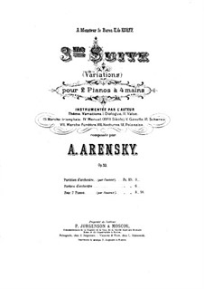 Suite for Two Pianos Four Hands No.3 'Variations', Op.33: Piano I part by Anton Arensky