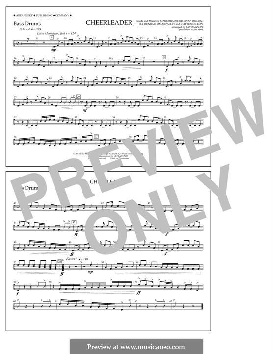 Cheerleader (arr. Jay Dawson): Bass Drums part by Clifton Dillon, Mark Antonio Bradford, Omar Samuel Pasley, Ryan Dillon, Sly Dunbar