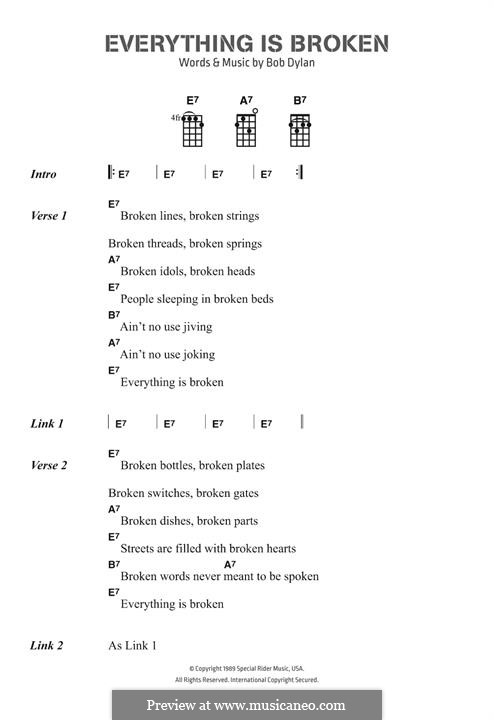 Everything Is Broken: Lyrics and chords by Bob Dylan