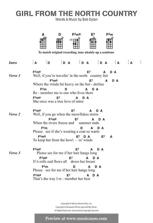 Girl from the North Country: Lyrics and chords by Bob Dylan