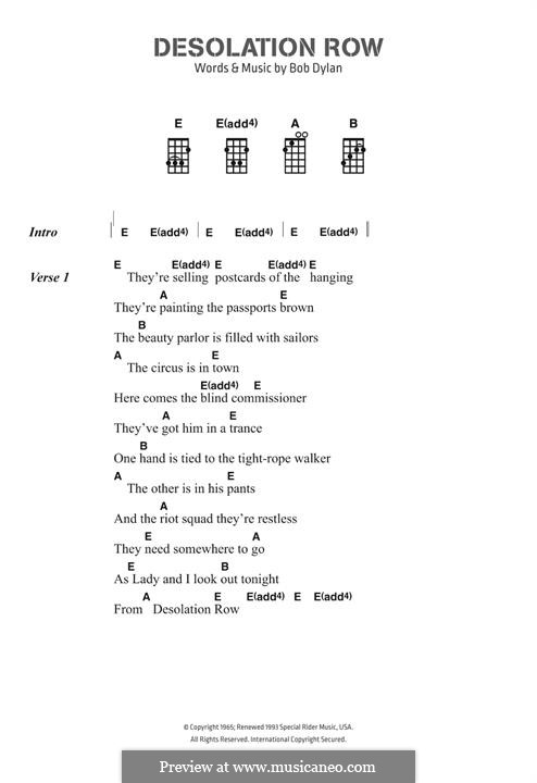 Desolation Row: Lyrics and chords by Bob Dylan