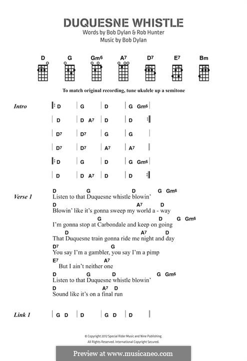 Duquesne Whistle: Lyrics and chords by Bob Dylan