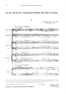 To be Sung of a Summer Night on the Water: Piano-vocal score by Frederick Delius