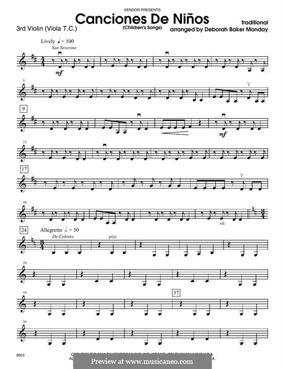 Canciones De Ninos: Violin 3 (Viola T.C.) part by folklore