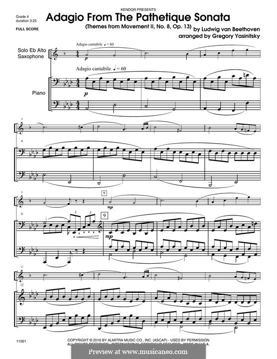 Movement II (Printable scores): Themes, for alto saxophone and piano – piano part by Ludwig van Beethoven