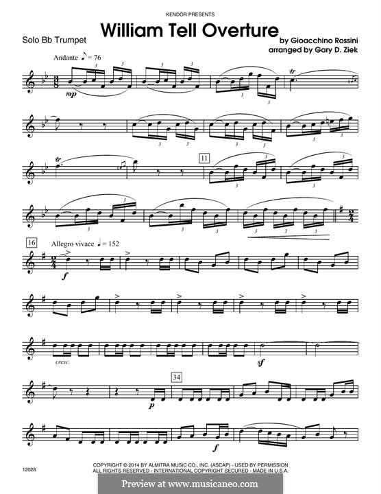 Overture (Printable Scores): For trumpet and piano – trumpet part by Gioacchino Rossini