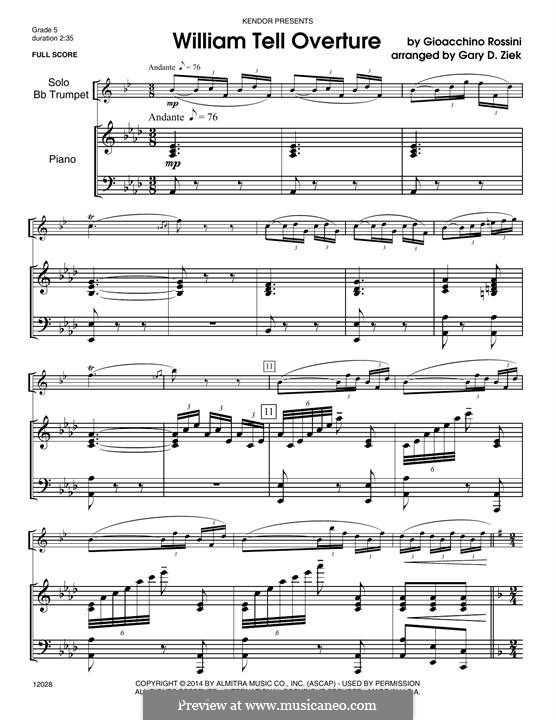 Overture (Printable Scores): For trumpet and piano – piano part by Gioacchino Rossini