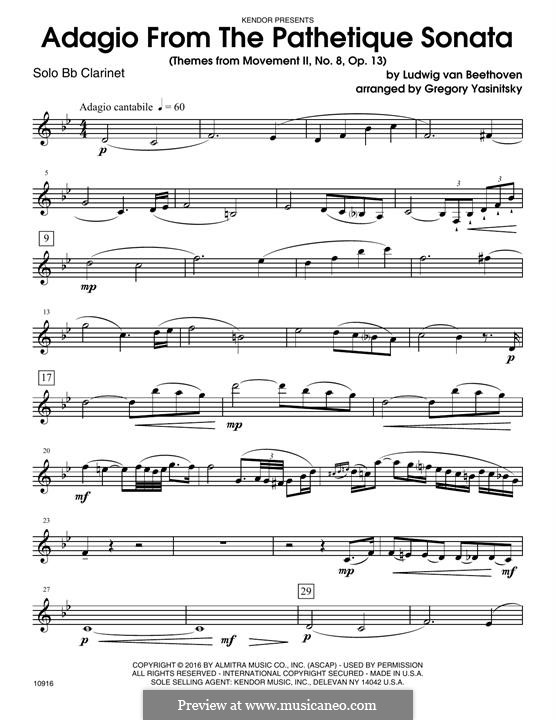 Movement II (Printable scores): Themes, for clarinet and piano – clarinet part by Ludwig van Beethoven