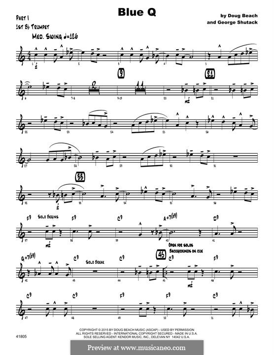 Blue Q: 1st Bb Trumpet part by Doug Beach