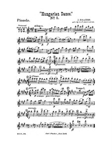 Dance No.5 in F Sharp Minor: For wind band – flute piccolo part by Johannes Brahms