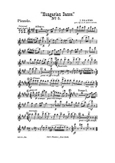 Dance No.5 in F Sharp Minor: For wind band – flute piccolo part by Johannes Brahms
