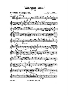 Dance No.5 in F Sharp Minor: For wind band – soprano saxophone part by Johannes Brahms