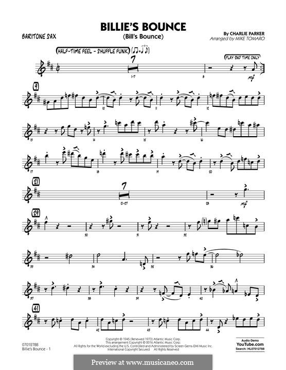 Billie's Bounce (Bill's Bounce): Baritone Sax part by Charlie Parker